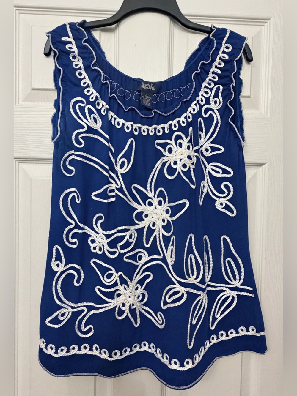 Objects D'art, Blue Embroidered Sleeveless Women's Top